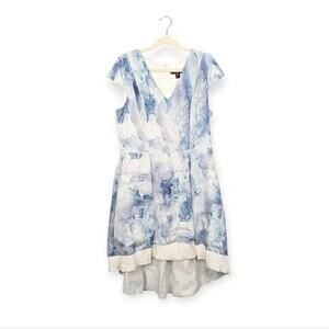 Nha Khanh Ayla Blue & White Watercolor Cap Sleeve Mini Dress Size 12